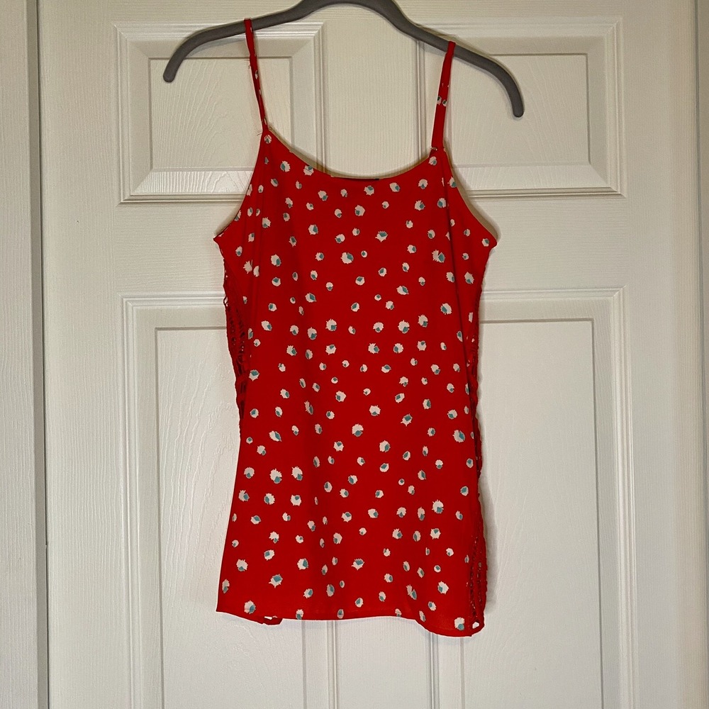 Collective Concepts Womens Red Dot Print Crochet Lace Cami Tank Top Size XS